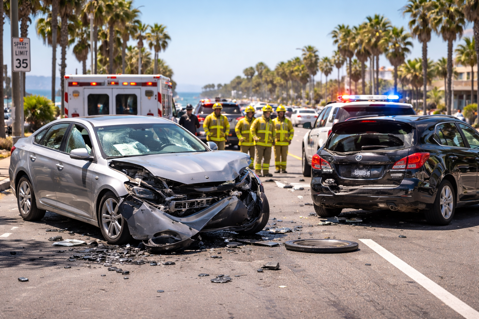 California car accident with police investigating fault in Newport Beach