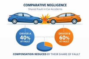 Diagram illustrating comparative negligence in car accidents under California law